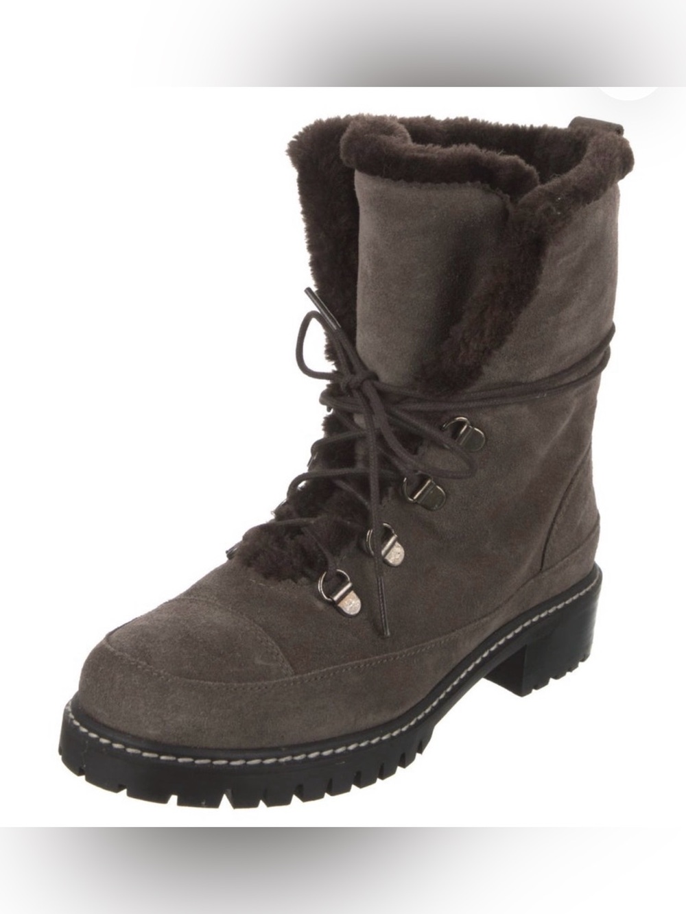Stuart Weitzman Brown Suede Shearling Combat Hiker Boots Size 5 🥾